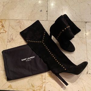 Saint Laurent Tall Studded Boots, Size 39